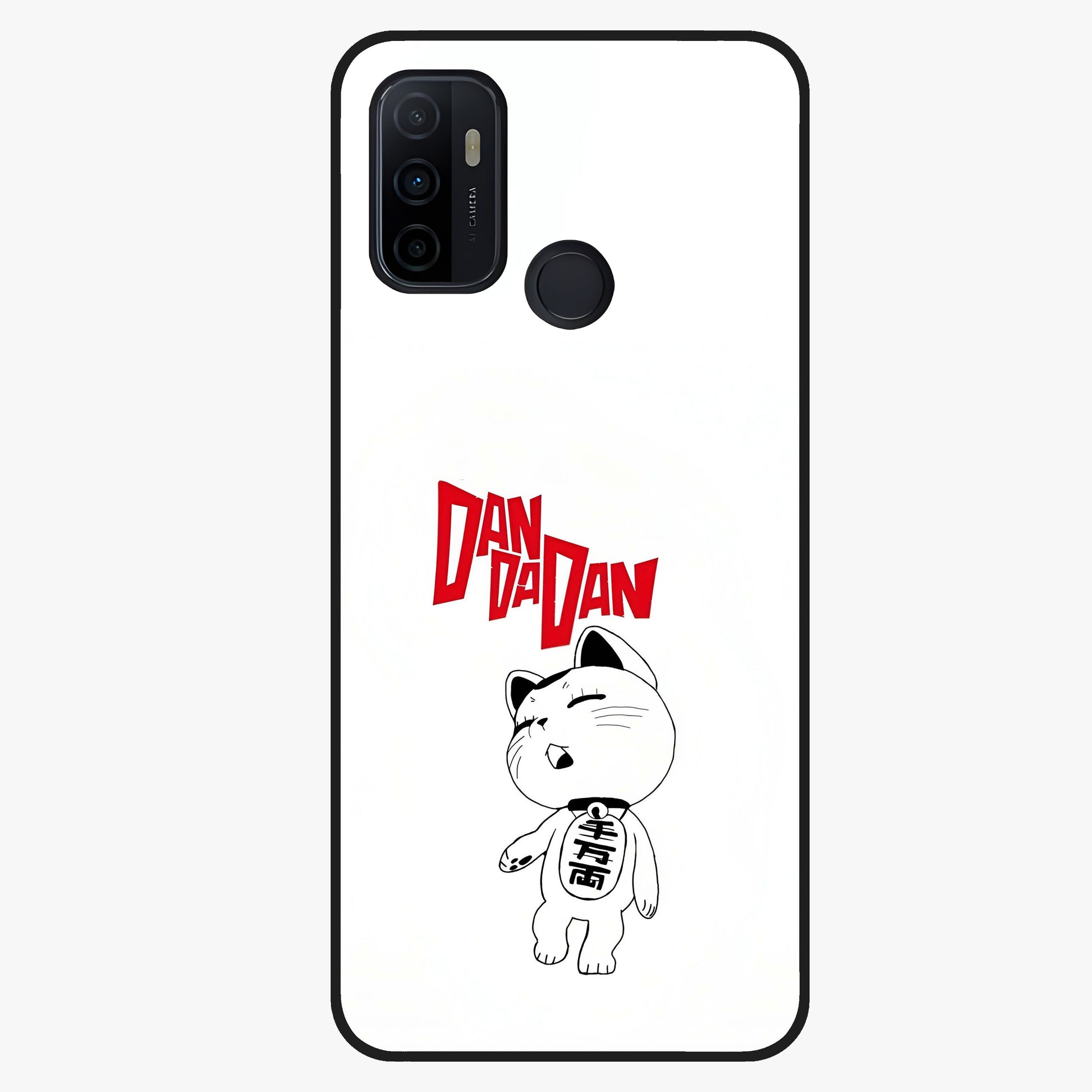 Playful Spirit Charm Glass Case showing flat back view with cheerful charm themed artwork and glossy glass finish.