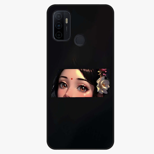 Radha Divine Embrace Glass Case showing flat back view with devotional Radha artwork and glossy glass finish.