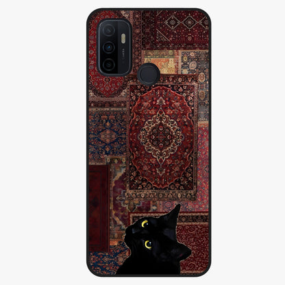 Regal Magic Cat Apple Glass Case showing flat back view with magical cat artwork holding apple and glossy glass finish.