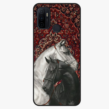 Regal Stallion Tapestry Glass Case showing flat back view with majestic horse tapestry artwork and glossy glass finish.