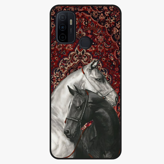 Regal Stallion Tapestry Glass Case showing flat back view with majestic horse tapestry artwork and glossy glass finish.