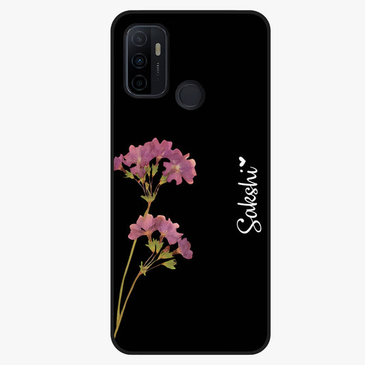 Riching Lavender Flower Custom Name Glass Case showing flat back view with lavender floral artwork and personalized name design.
