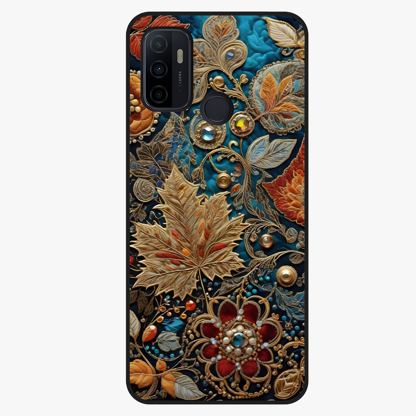 Royal Jewel Garden Glass Case showing flat back view with decorative floral garden artwork and glossy glass finish.