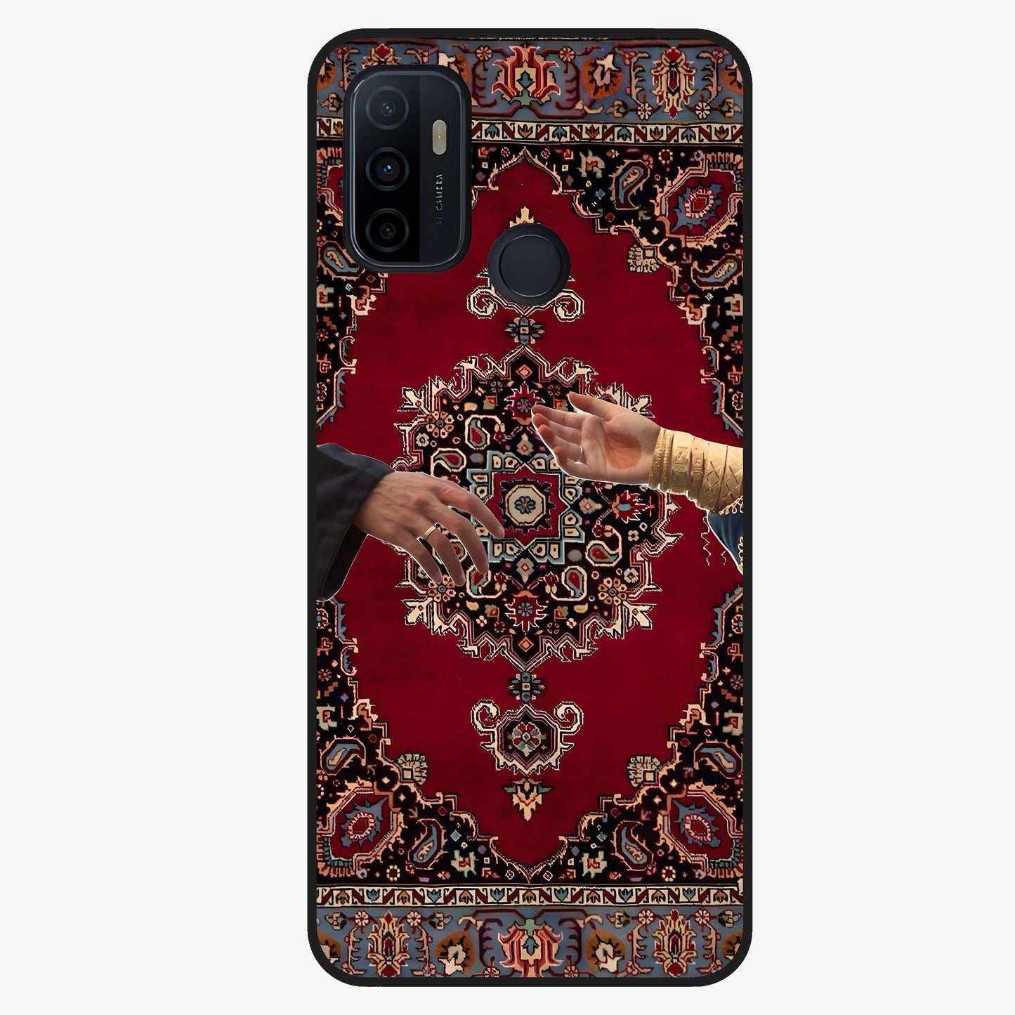 Royal Touch Reach Glass Case showing flat back view with elegant royal themed artwork and glossy glass finish.
