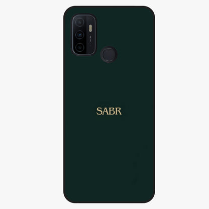 Sabr Minimal Patience Glass Case showing flat back view with minimalist typography artwork and glossy glass finish.