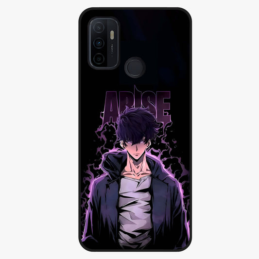 Shadow Monarch Awakening Glass Case showing flat back view with powerful dark monarch themed artwork and glossy glass finish.