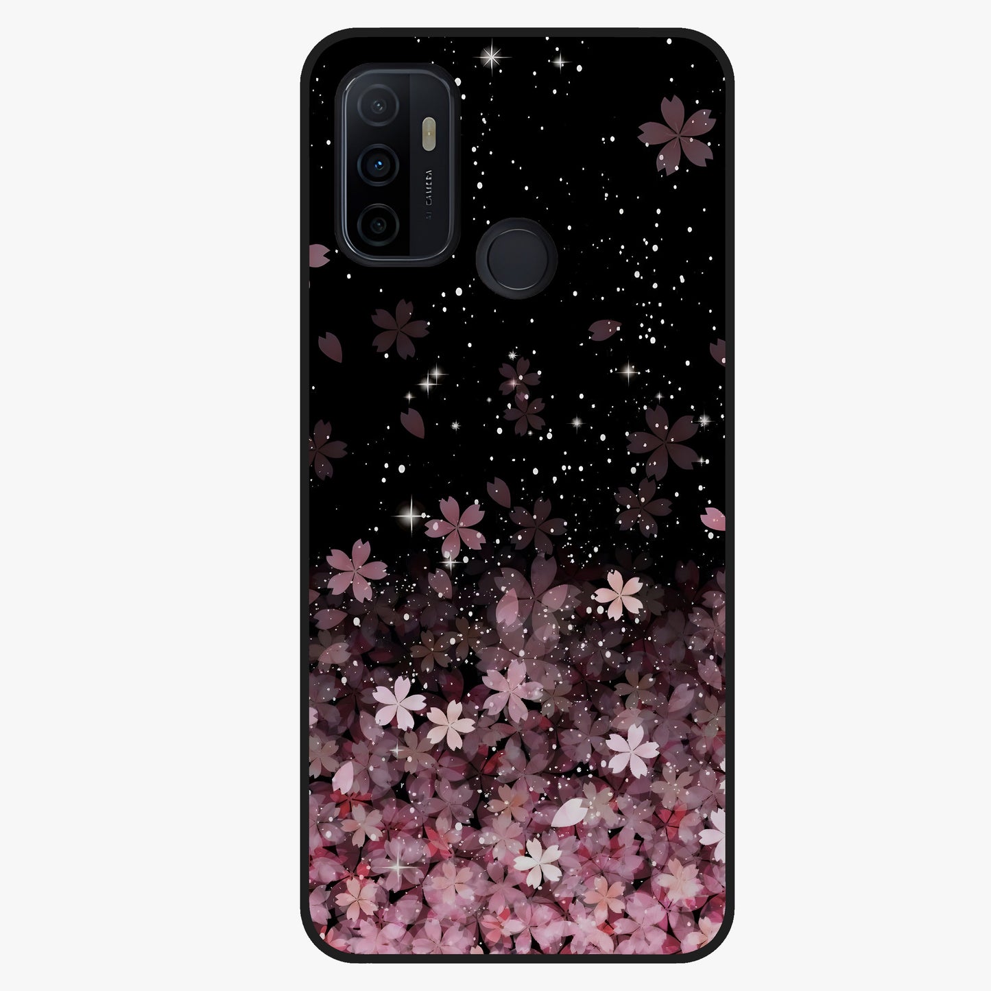 Small Starry Flowers Glass Case showing flat back view with delicate starry floral artwork and glossy glass finish.