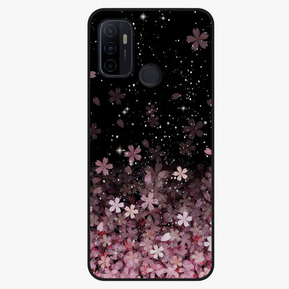 Small Starry Flowers Glass Case showing flat back view with delicate starry floral artwork and glossy glass finish.
