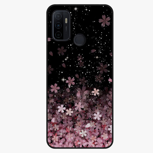 Small Starry Flowers Glass Case showing flat back view with delicate starry floral artwork and glossy glass finish.