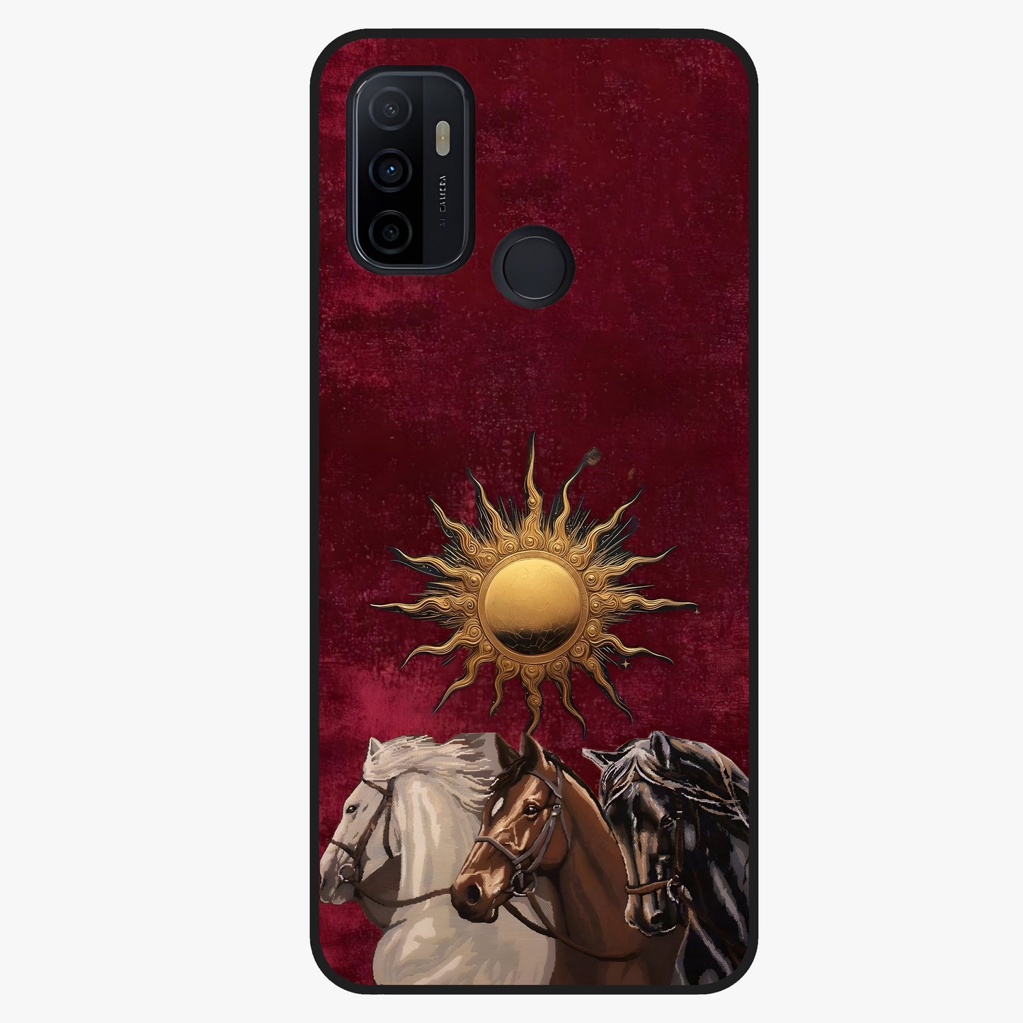 Solar Riders Glass Case showing flat back view with dynamic rider themed artwork and glossy glass finish.