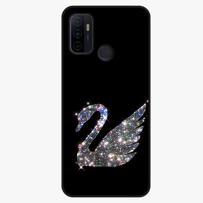 Starlit Swan Grace Glass Case showing flat back view with graceful swan artwork under starry sky and glossy glass finish.