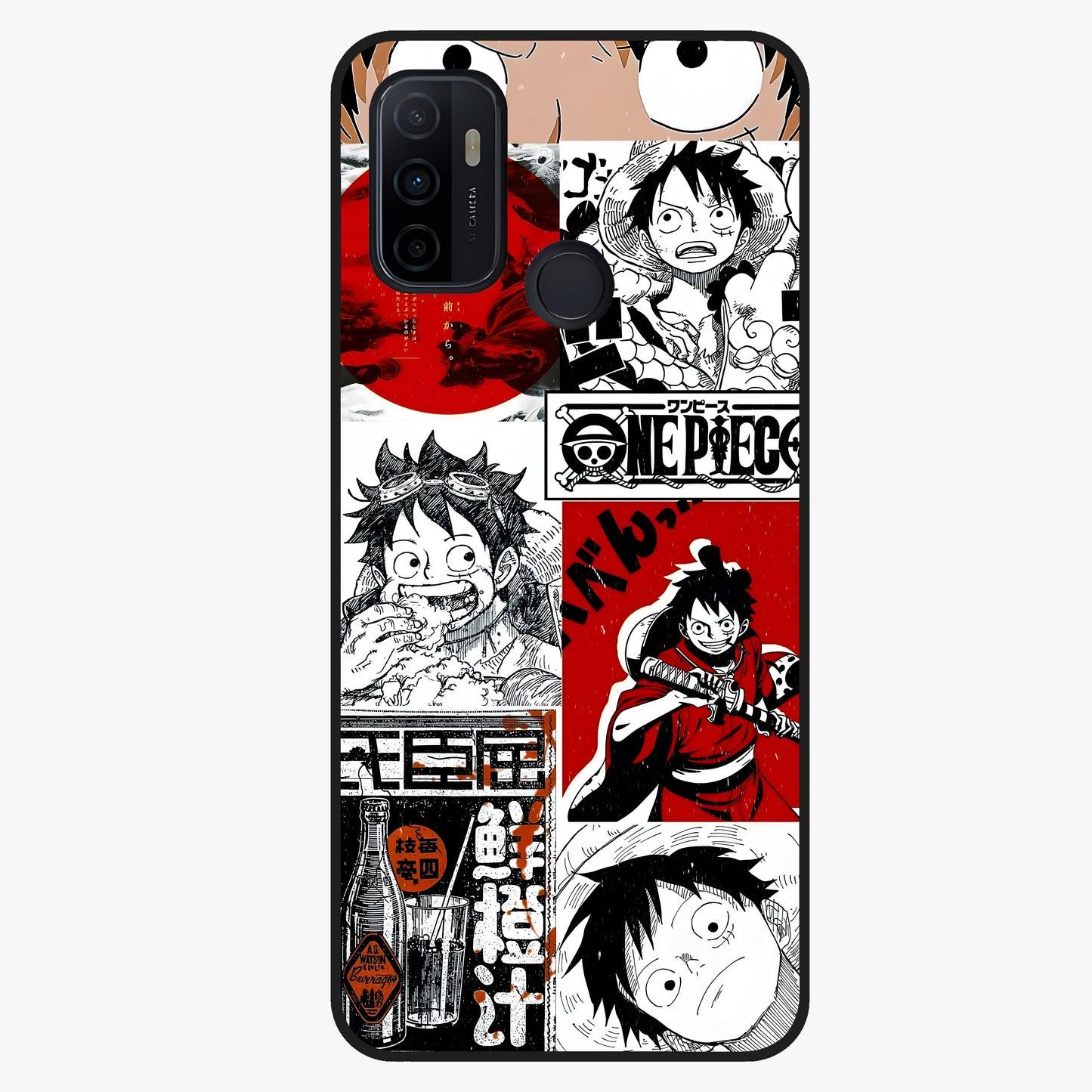 Strawhat Chaos Panels Glass Case showing flat back view with anime inspired chaos panel artwork and glossy glass finish.