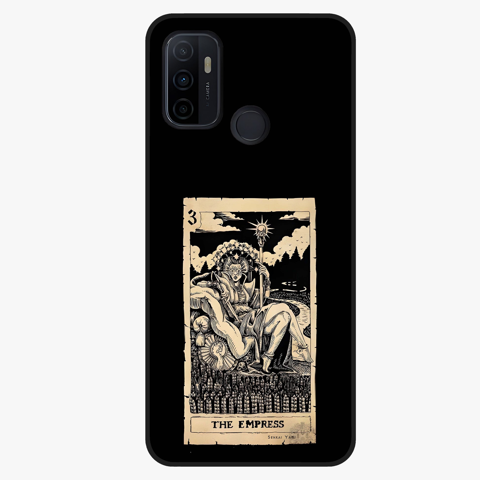 The Empress Glass Case showing flat back view with regal feminine artwork and glossy glass finish.