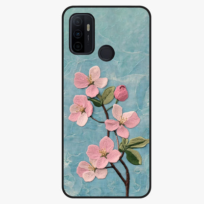 Threaded Blossom Breeze Glass Case showing flat back view with delicate blossom artwork and glossy glass finish.