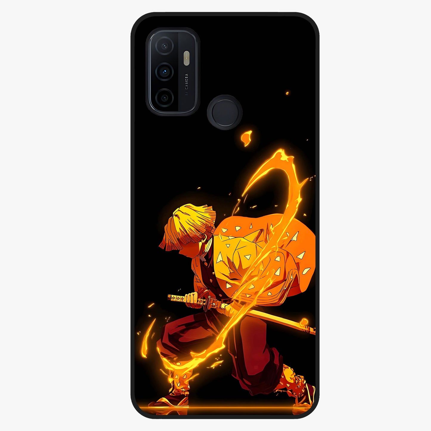 Thunder Flame Execution Glass Case showing flat back view with powerful flame and lightning artwork and glossy glass finish.