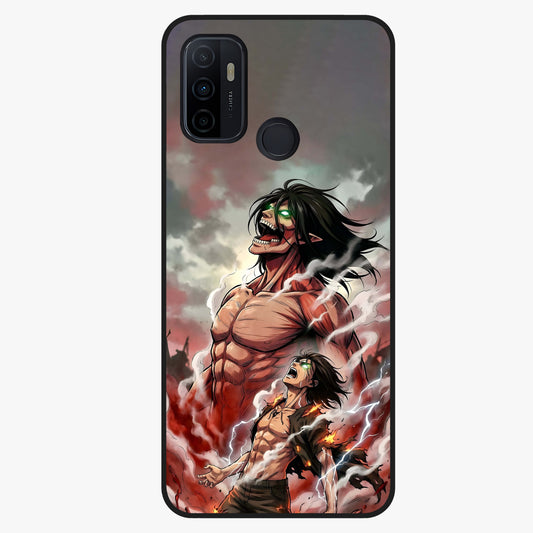 Titan Awakening Fury Glass Case showing flat back view with powerful titan inspired artwork and glossy glass finish.