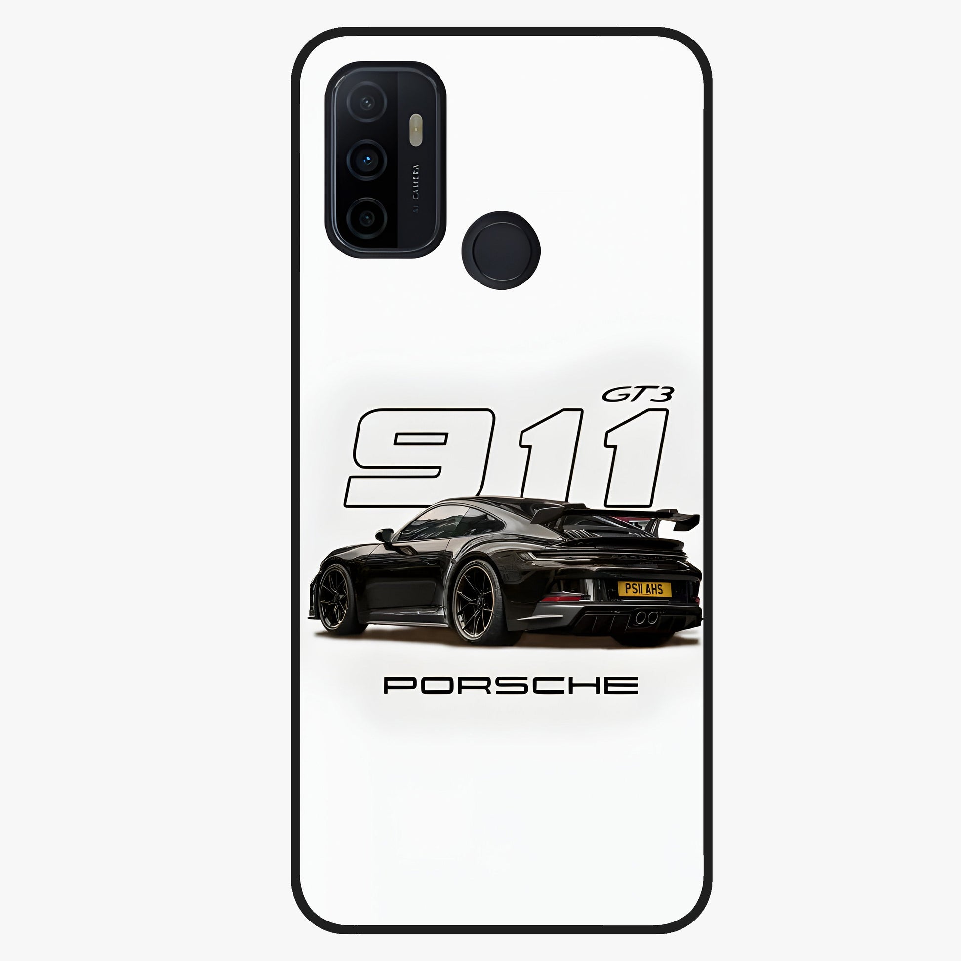 Turbo Legacy Icon Glass Case showing flat back view with iconic sports car inspired artwork and glossy glass finish.