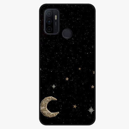 Twinkle Star With Half Moon Glass Case showing flat back view with star and half moon artwork and glossy glass finish.