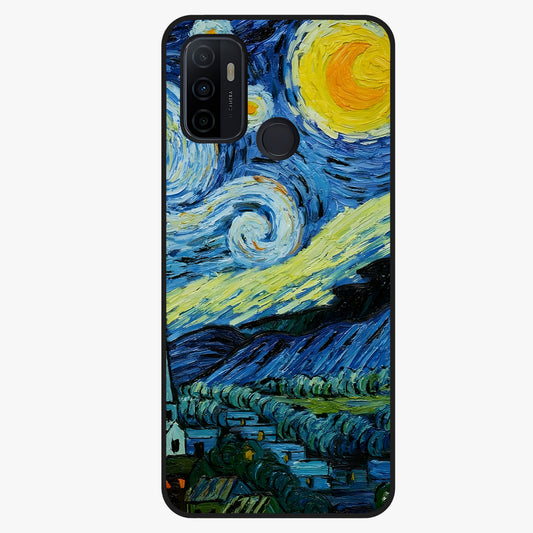 Van Gogh Art Glass Case showing flat back view with classic painterly artwork inspired by Van Gogh style and glossy glass finish.