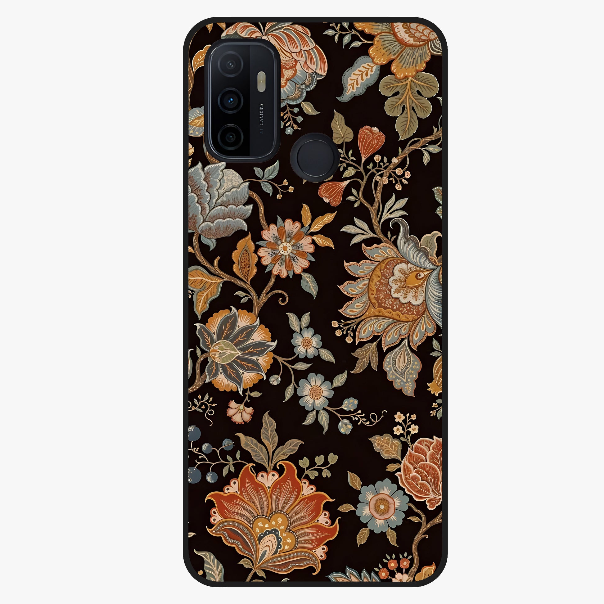 Vintage Floral Dream Glass Case showing flat back view with classic floral artwork and glossy glass finish.