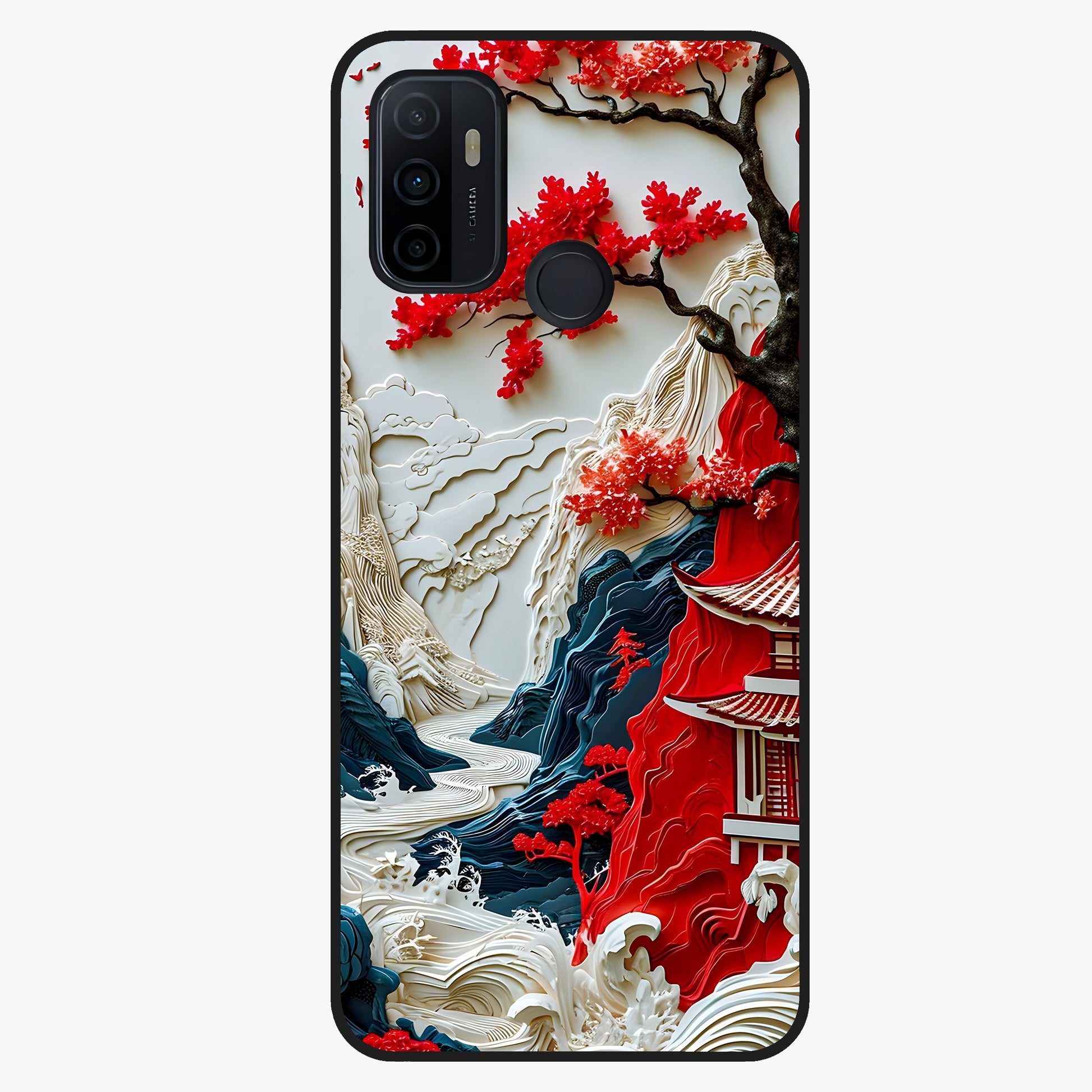 Whispers Of Sakura Waves Glass Case showing flat back view with cherry blossom wave artwork and glossy glass finish.