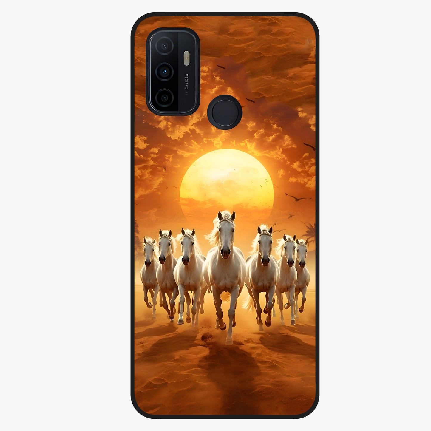 Wild Sunset Majesty Glass Case showing flat back view with majestic sunset landscape artwork and glossy glass finish.