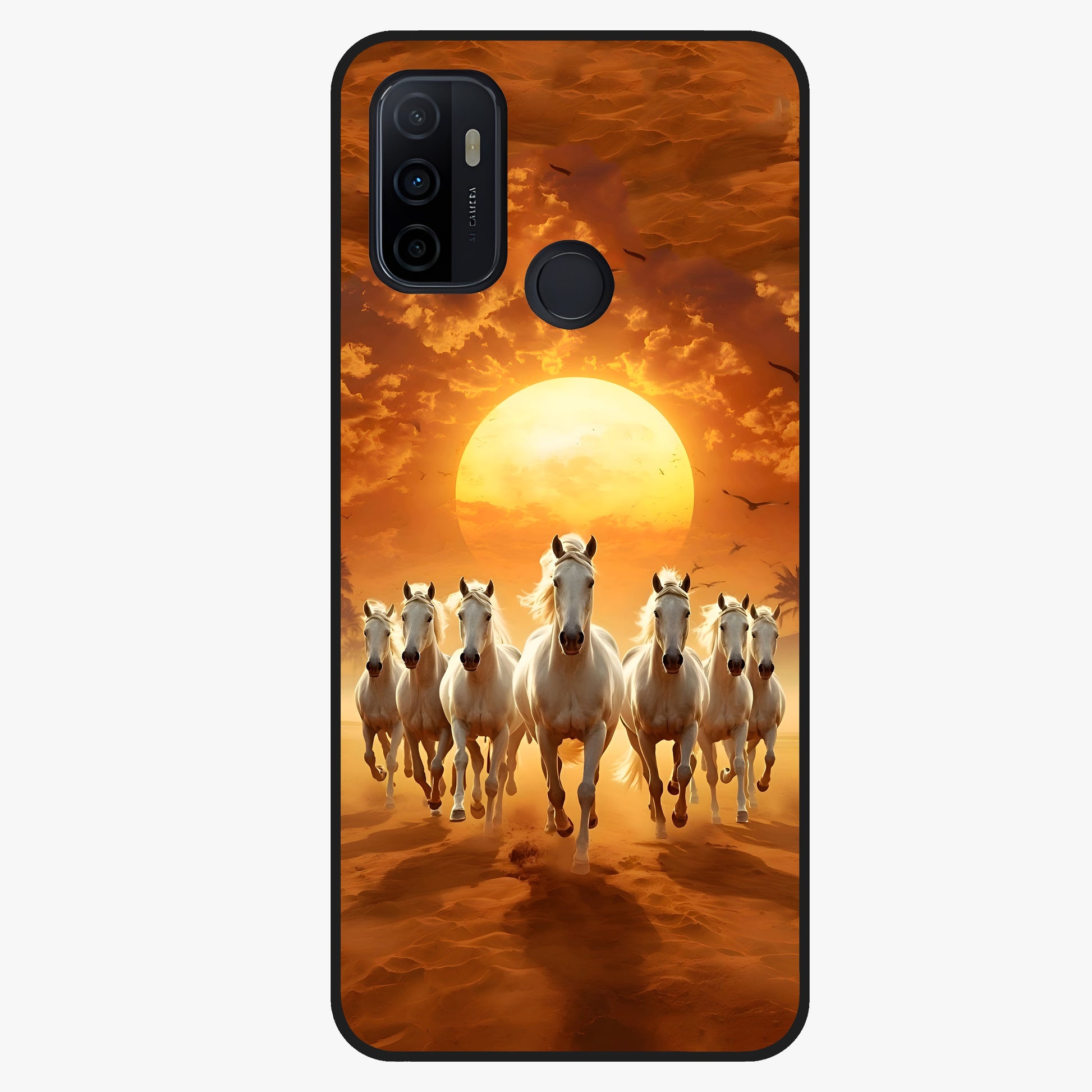 Wild Sunset Majesty Glass Case showing flat back view with majestic sunset landscape artwork and glossy glass finish.