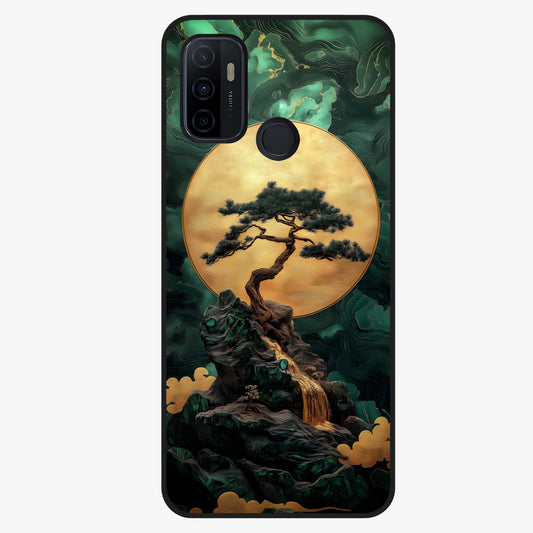 Zen Moon Rise Glass Case showing flat back view with calm moonrise artwork and glossy glass finish.