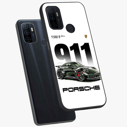911 Turbo Dominance Glass Case displayed in premium angled mockup highlighting sporty car illustration and sleek glass surface.