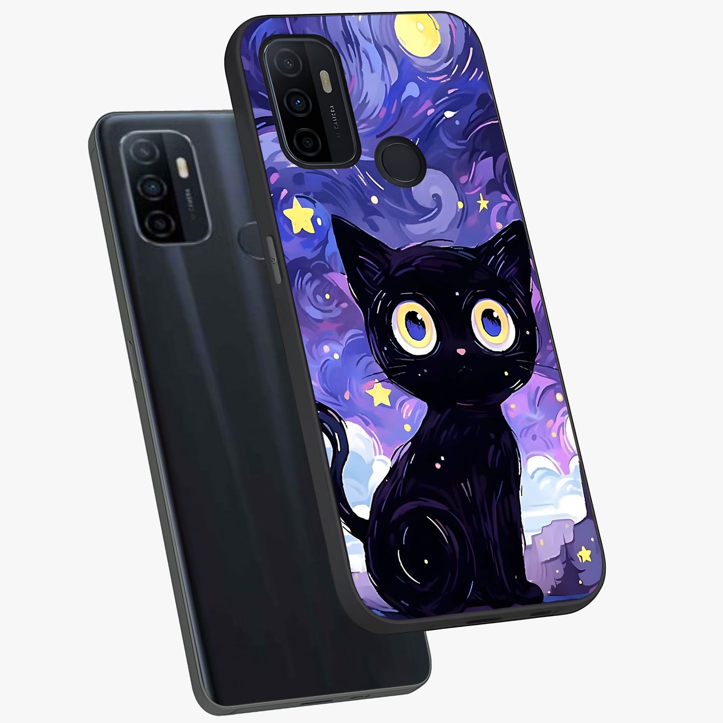 Abstract Cat Art Glass Case displayed in angled mockup highlighting modern abstract cat artwork and sleek glass surface.
