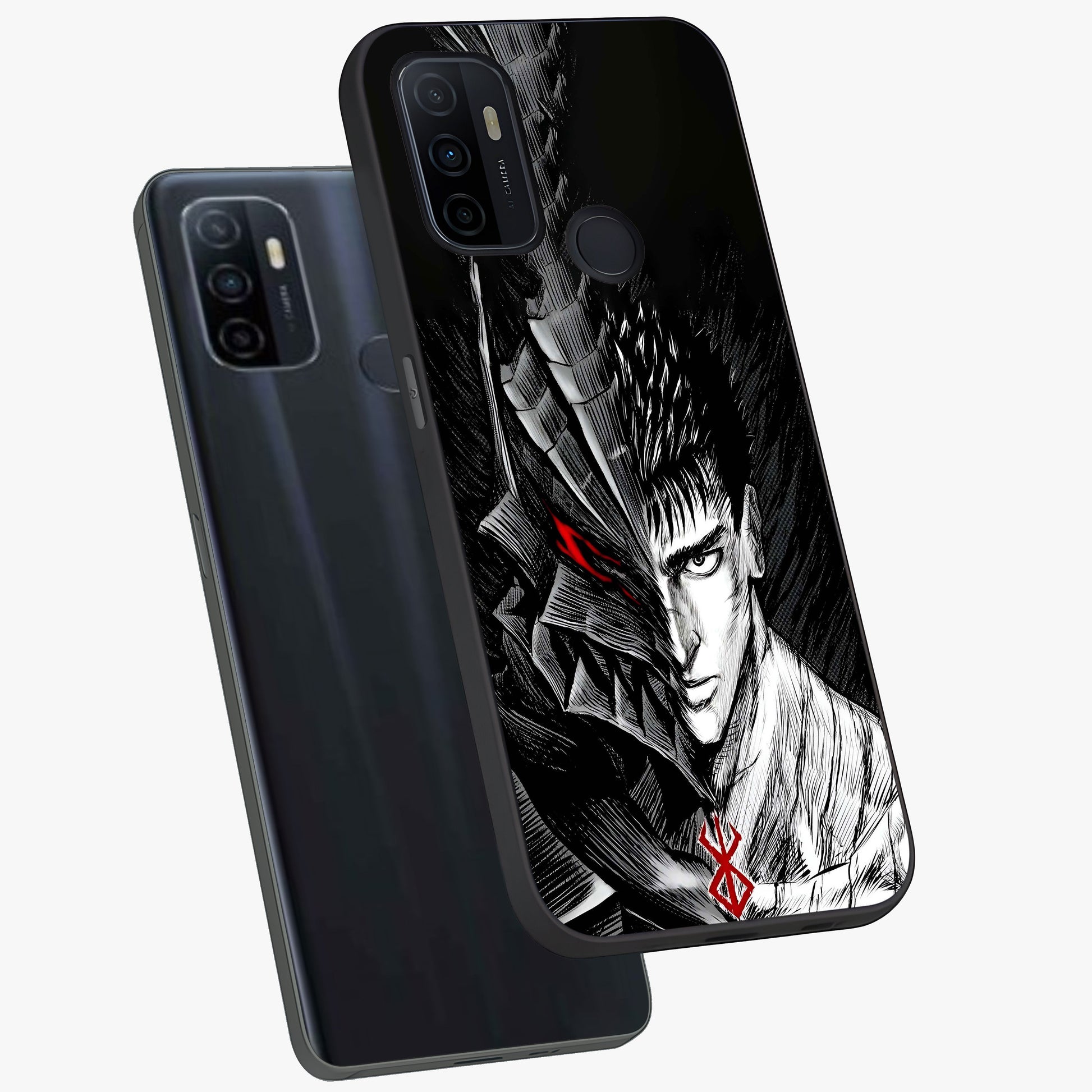 Berserker Blood Oath Glass Case displayed in angled mockup highlighting dark fantasy graphic design and powerful theme.