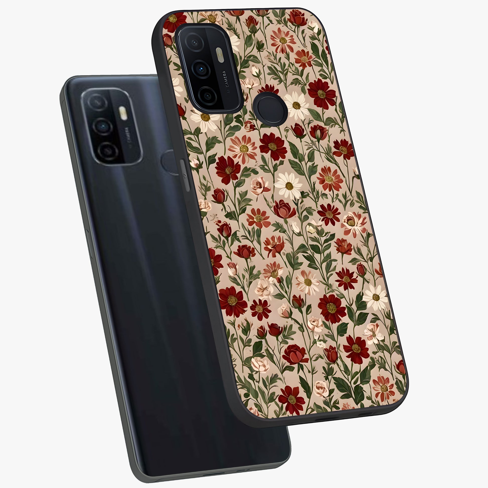 Biege Flower With Leaf Glass Case displayed in angled mockup highlighting minimal floral leaf design and elegant aesthetic.