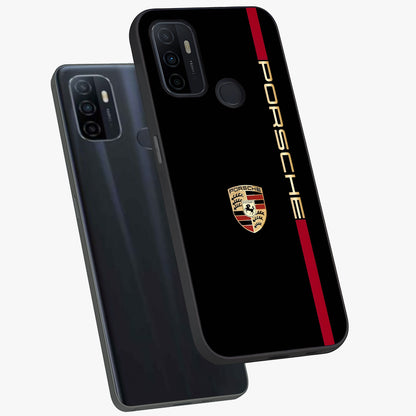 Black Minimal Porsche Glass Case displayed in angled mockup highlighting modern minimal car illustration and clean aesthetic design.