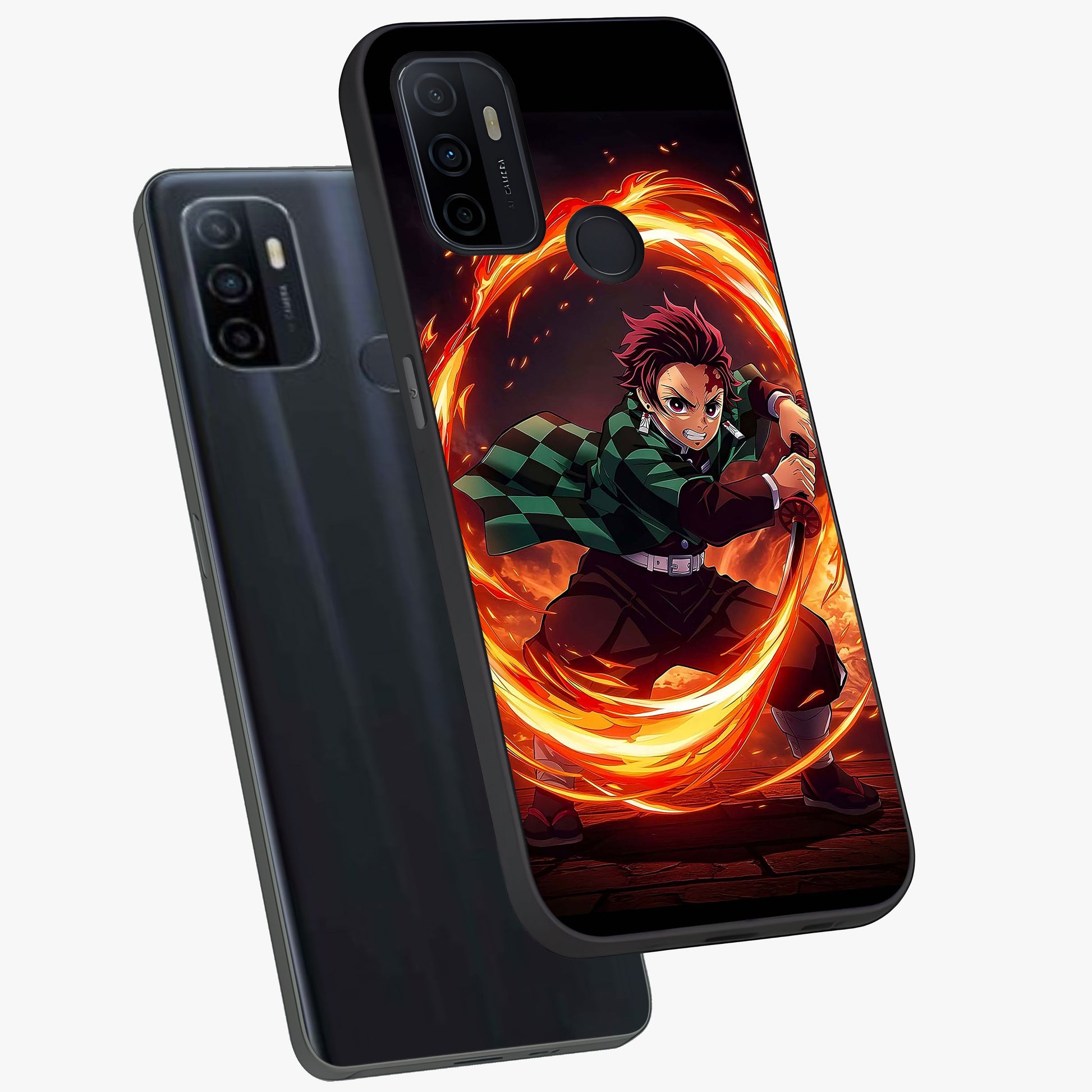 Blazing Sword Resolve Glass Case displayed in angled mockup highlighting powerful sword illustration and bold fantasy theme.