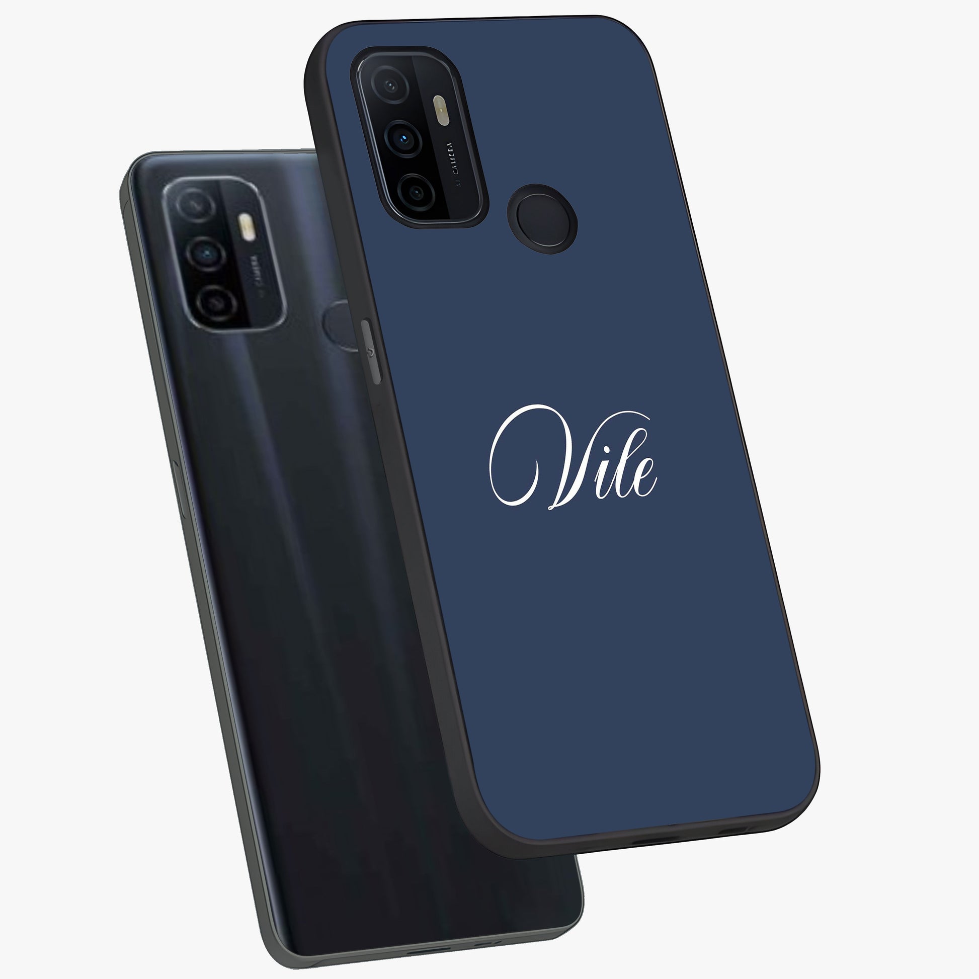 Blue Vintage Floral Pattern Glass Case showing flat back view with elegant vintage floral artwork and glossy glass finish.