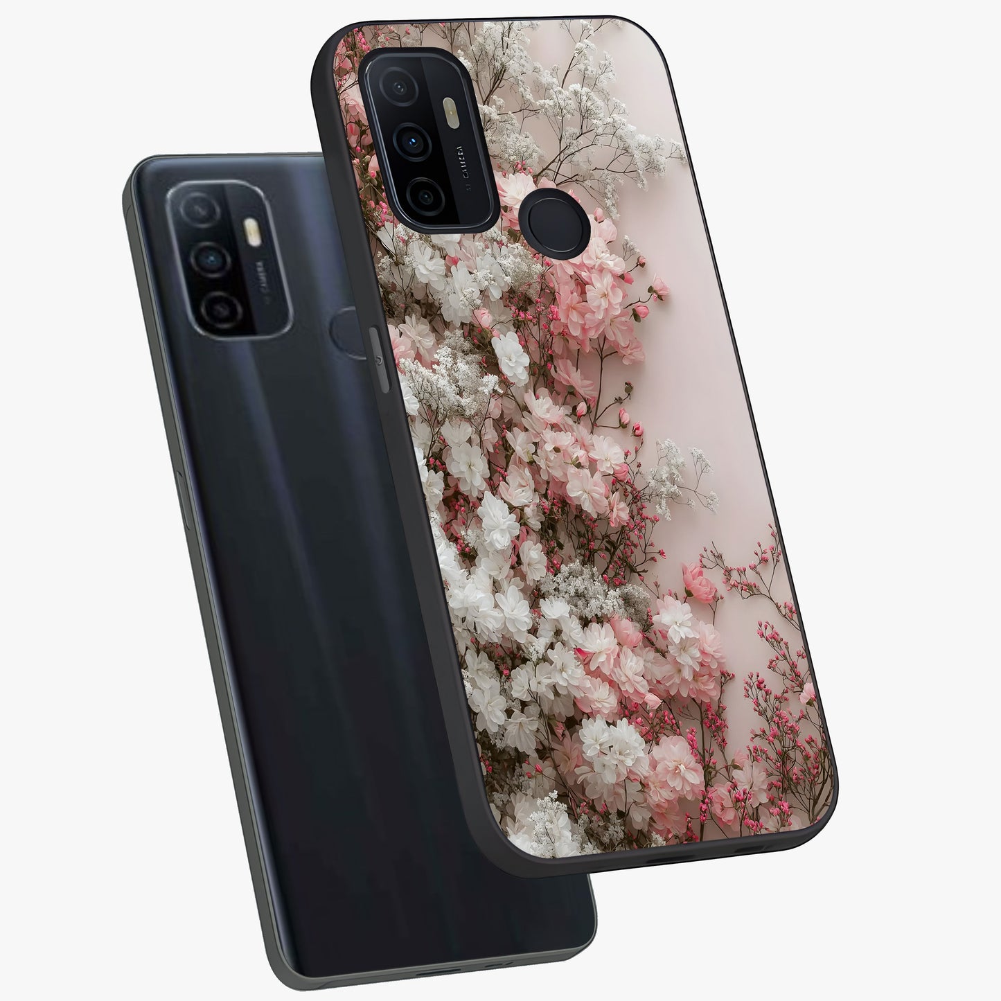 Blush Blossom Cloud Glass Case displayed in angled mockup highlighting soft cloud and blossom design with pastel aesthetic.