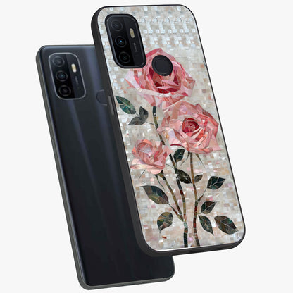 Blush Mosaic Bloom Glass Case displayed in angled mockup highlighting artistic mosaic flower pattern with aesthetic design.