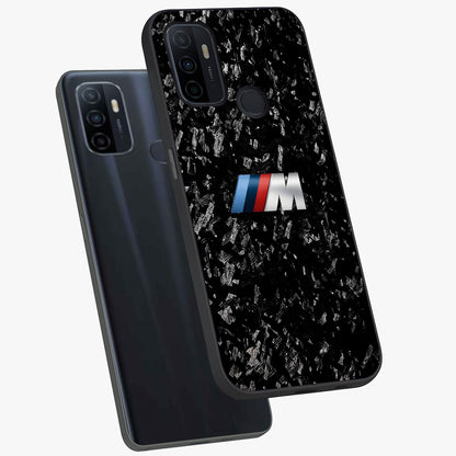 Carbon Speed Mark Glass Case displayed in angled mockup highlighting racing inspired carbon design and sleek aesthetic style.