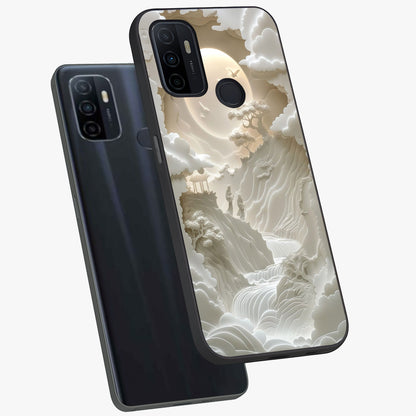 Celestial Origami Glass Case displayed in angled mockup highlighting geometric origami design with cosmic aesthetic theme.