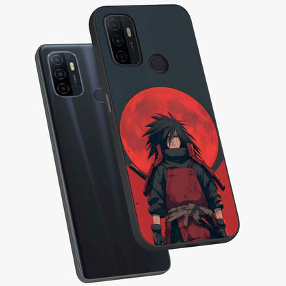 Crimson Moon Warlord Glass Case displayed in angled mockup highlighting dramatic crimson moon design with fantasy aesthetic.