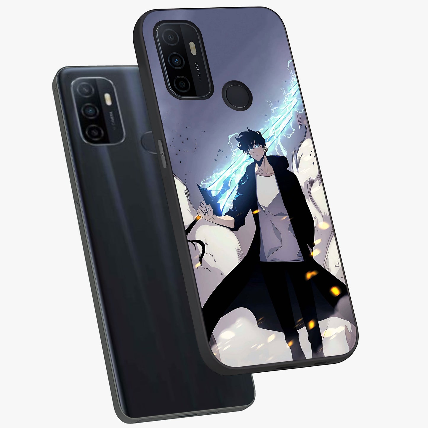 Dark Lightning Anime Warrior Glass Case displayed in angled mockup highlighting powerful lightning themed anime illustration.