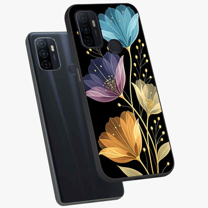 Delicate Multicolor Flowers Glass Case displayed in angled mockup highlighting colorful flower pattern with soft aesthetic style.