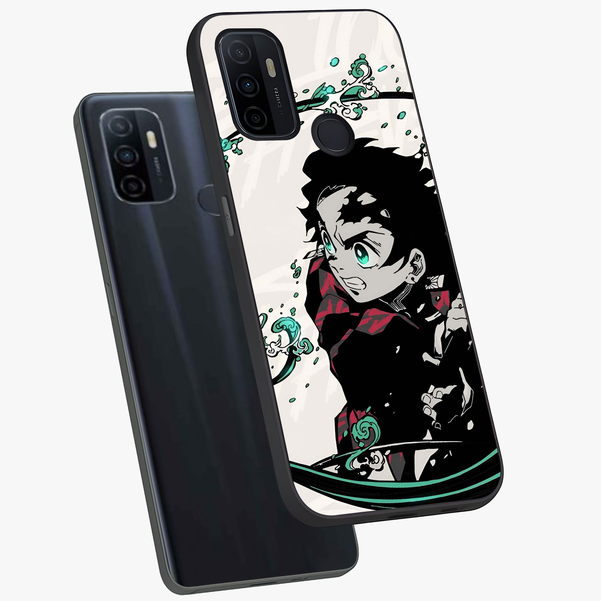 Demon Slayer Glass Case displayed in angled mockup highlighting dramatic anime character design with action aesthetic.