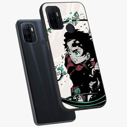 Demon Slayer Glass Case displayed in angled mockup highlighting dramatic anime character design with action aesthetic.