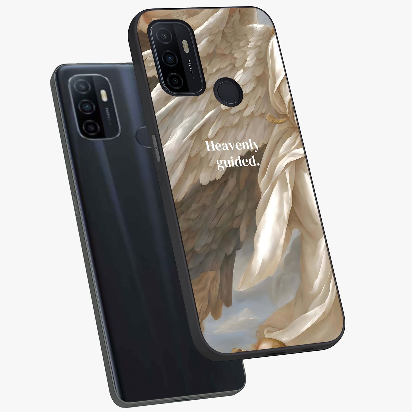 Divine Winged Grace Glass Case displayed in angled mockup highlighting graceful wing design with divine aesthetic style.
