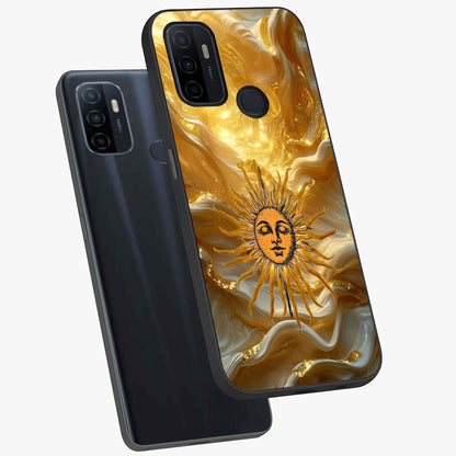 Eternal Golden Glow Glass Case displayed in angled mockup highlighting glowing golden aesthetic design with elegant style.