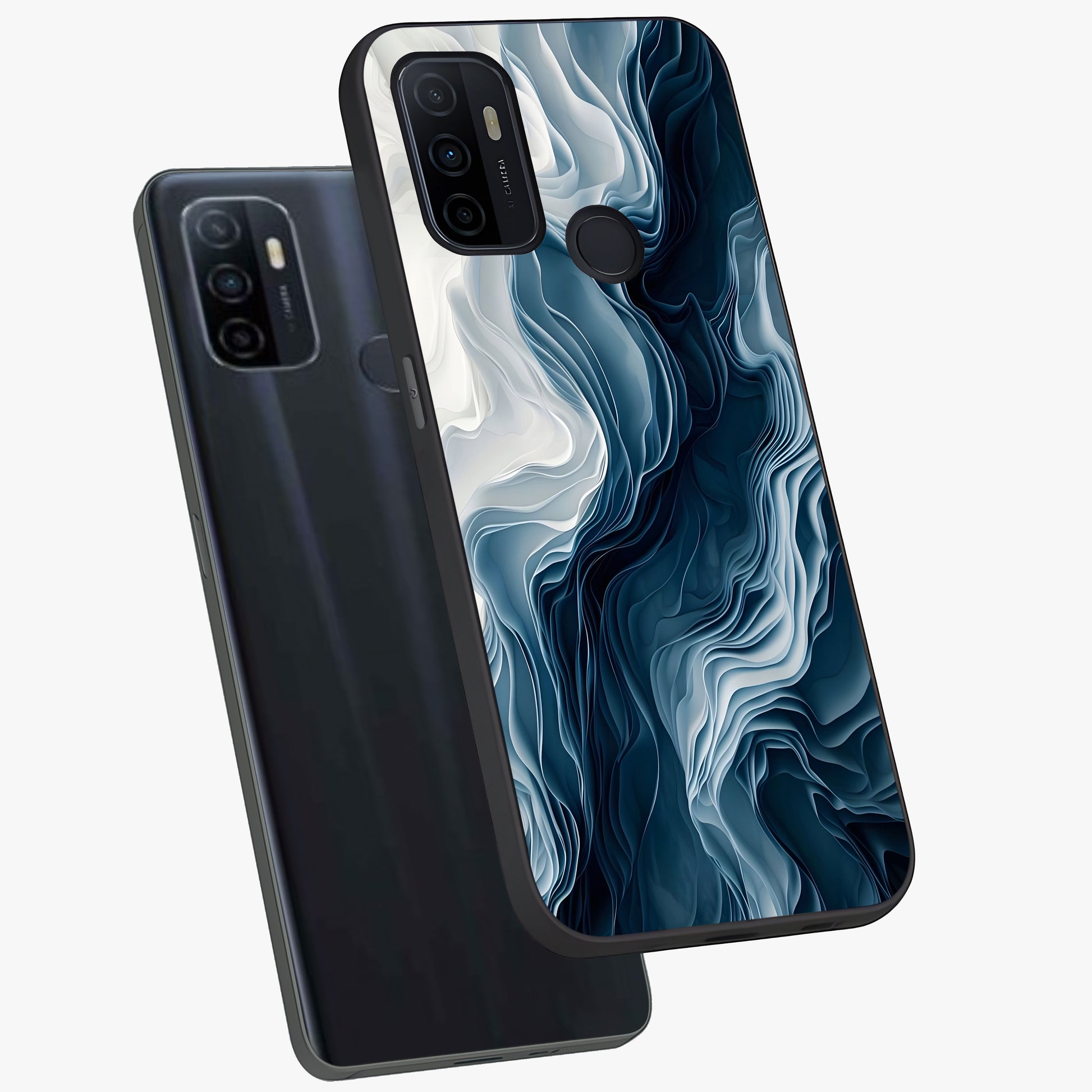 Ethereal Paper Marble Glass Case displayed in angled mockup highlighting elegant marble pattern with modern aesthetic style.