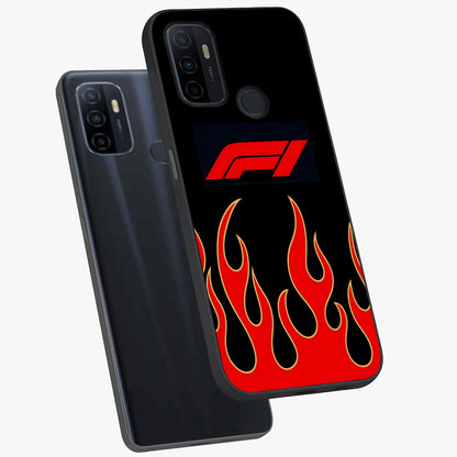 Fire F11 Glass Case displayed in angled mockup highlighting bold fire inspired graphic with energetic aesthetic style.