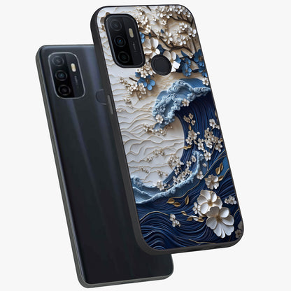 Floral Wave Origami Glass Case displayed in angled mockup highlighting geometric origami flower design with modern aesthetic style.