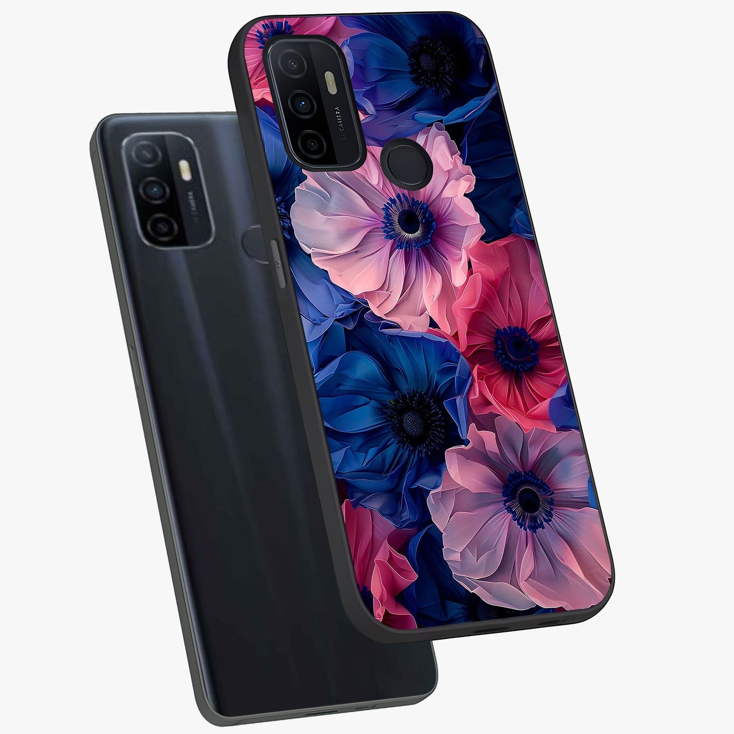 Flower Paper Art Pattern Glass Case displayed in angled mockup highlighting layered paper flower design with artistic aesthetic.